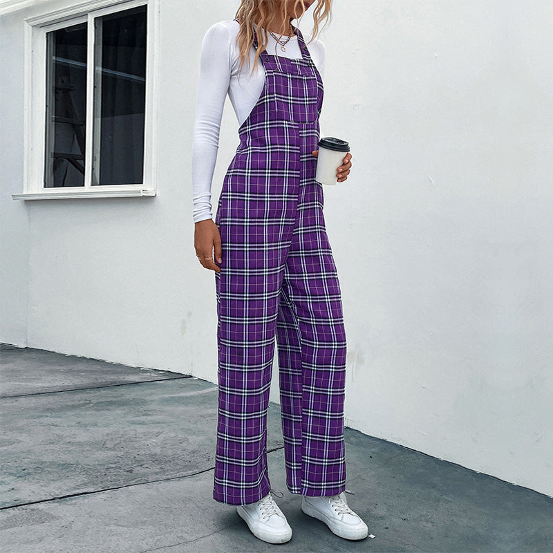 Plaid Spaghetti Straps Casual Jumpsuit Women's Clothing Grayceful LLC