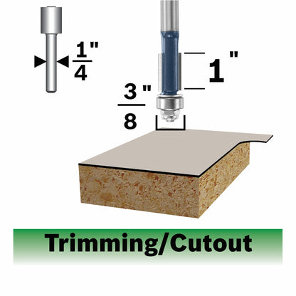 BOSCH 85268MC 3/8 In. x 1 In. Carbide-Tipped Double-Flute Flush Trim Router Bit VM Hardware