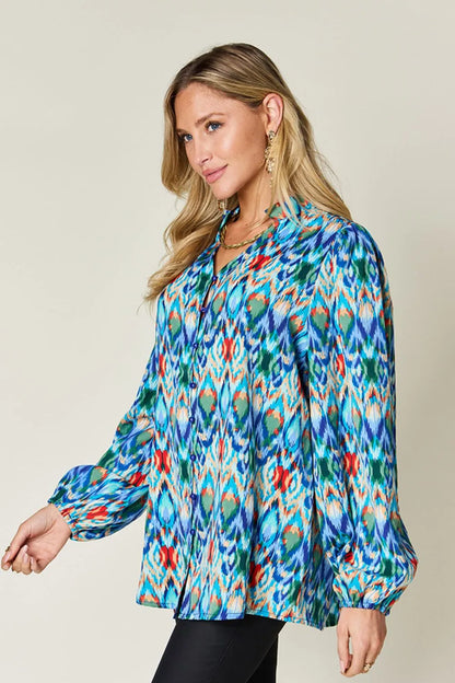 Double Take Full Size Printed Balloon Sleeve Blouse New Era Fashion LLc