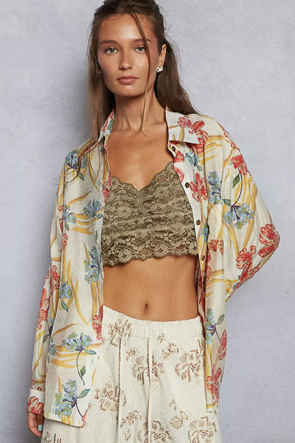 POL Floral Print Button Down Long Sleeve Shirt West2East Surf