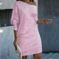 Fashion Oblique Shoulder Sequins Dress Ins Long-sleeved Dresses For Party Women's Clothing Grayceful LLC