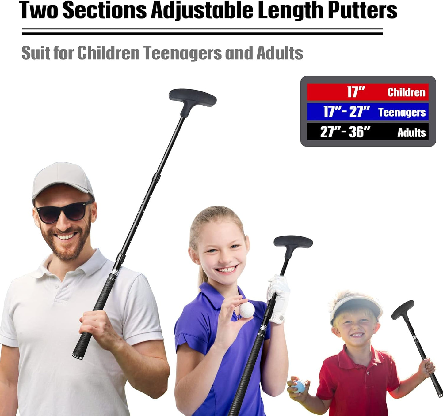 Golf Kids Putter - Toddler Golf Putters for Kids Mini Golf Clubs Set - Two-Way Adjustable Length Putters with 5 Golf Practice Balls and Cap