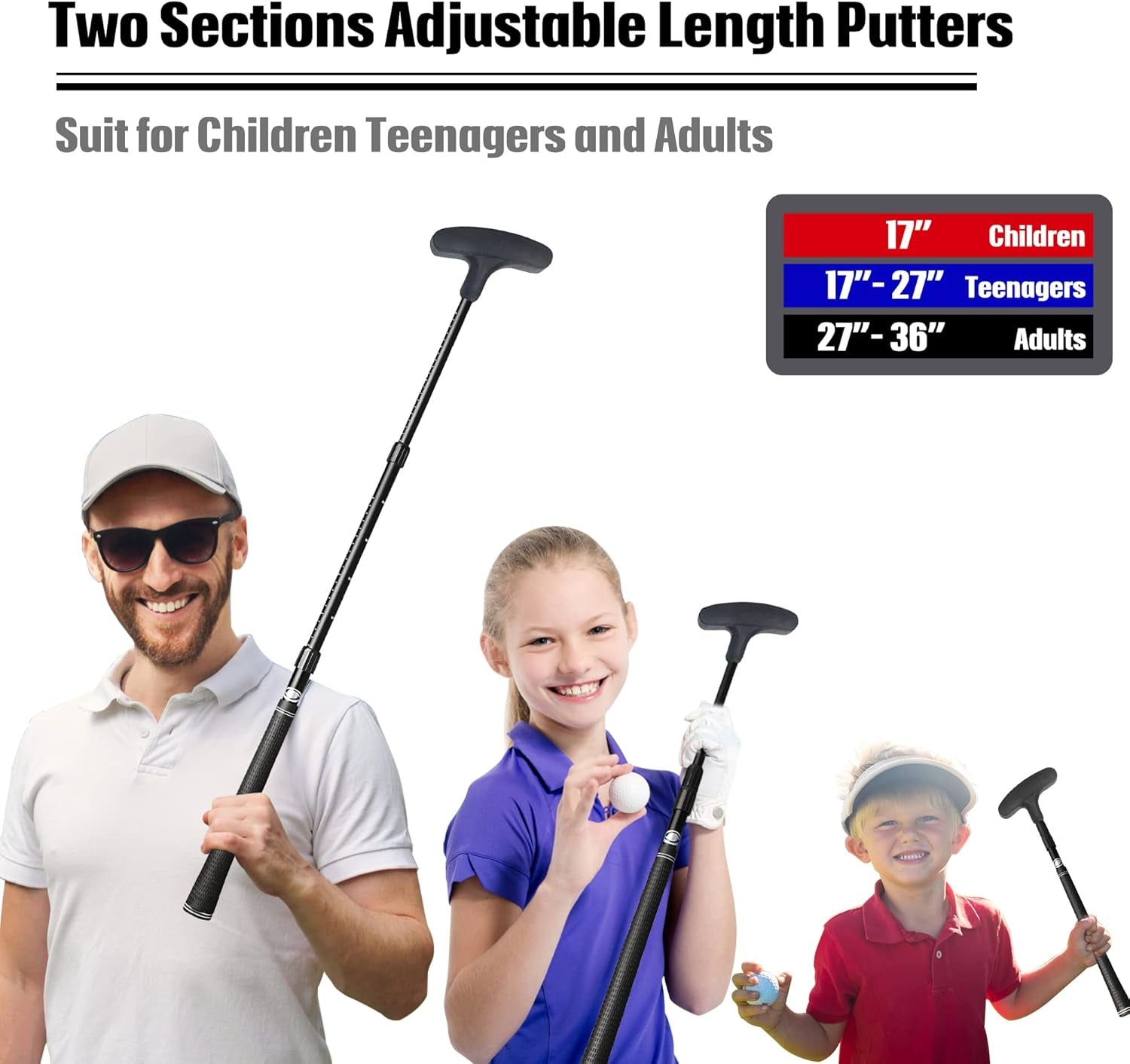 Golf Kids Putter - Toddler Golf Putters for Kids Mini Golf Clubs Set - Two-Way Adjustable Length Putters with 5 Golf Practice Balls and Cap