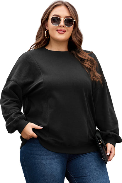 Apricot Loose Patchwork Crewneck Plus Size Sweatshirt Garden Naked Curves