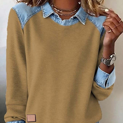 Denim Collar Patchwork Pullover Knitwear Top – Women’s Street Style FitiqueFit