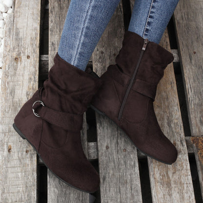 1.18inch Inner Height Increase Women's Short Boots with Flat Sole, Buckle Closure, Comfortable, Warm, and Lightweight, Women Shoes NovaCart