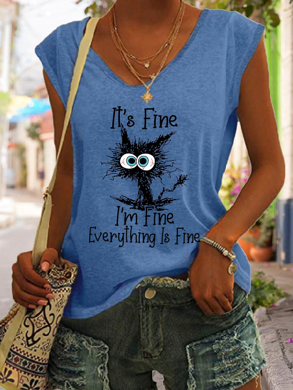 Women's V-Neck Printed Short Sleeve Loose Top – 14 Colors S–4XL FitiqueFit