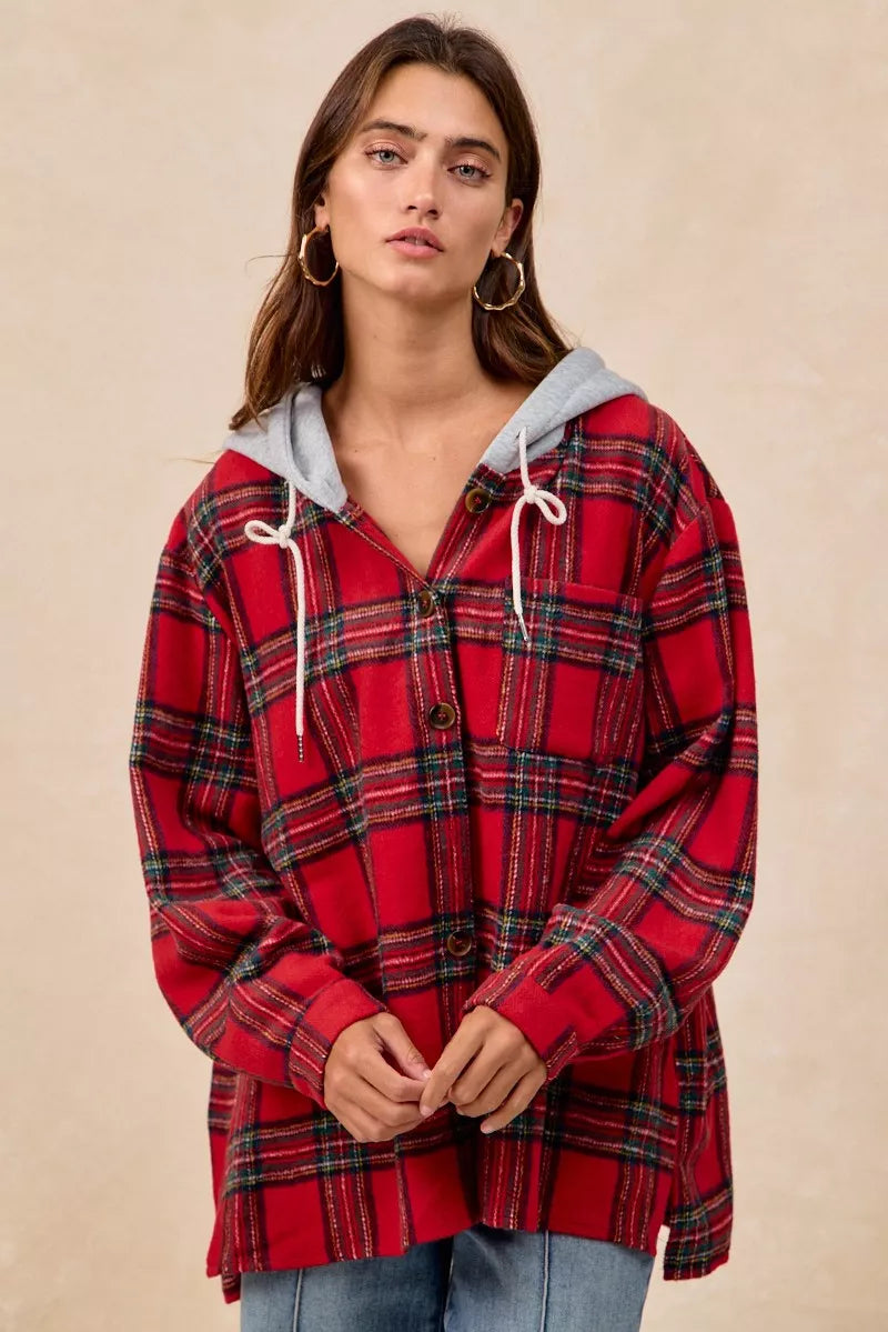 BiBi Brushed Plaid Hooded Jacket FitiqueFit