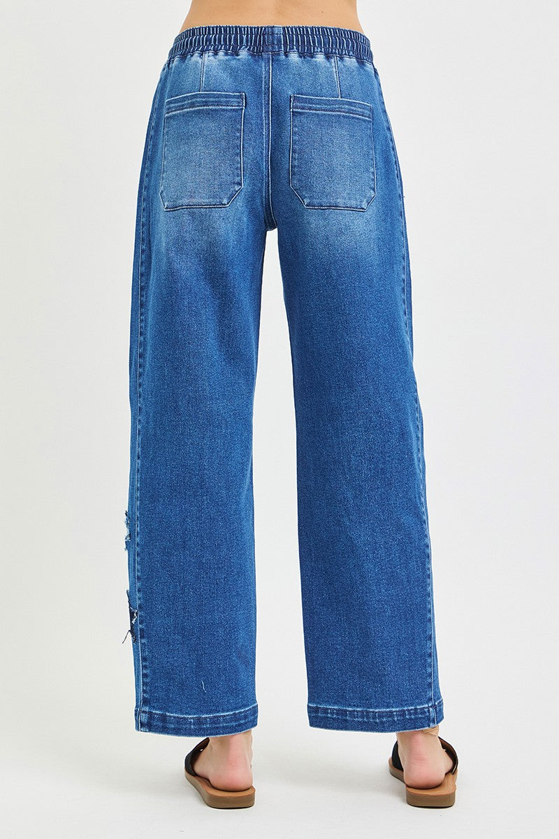 RISEN Elastic Band Slouchy Cropped Barrel with Star Patch New Era Fashion LLc