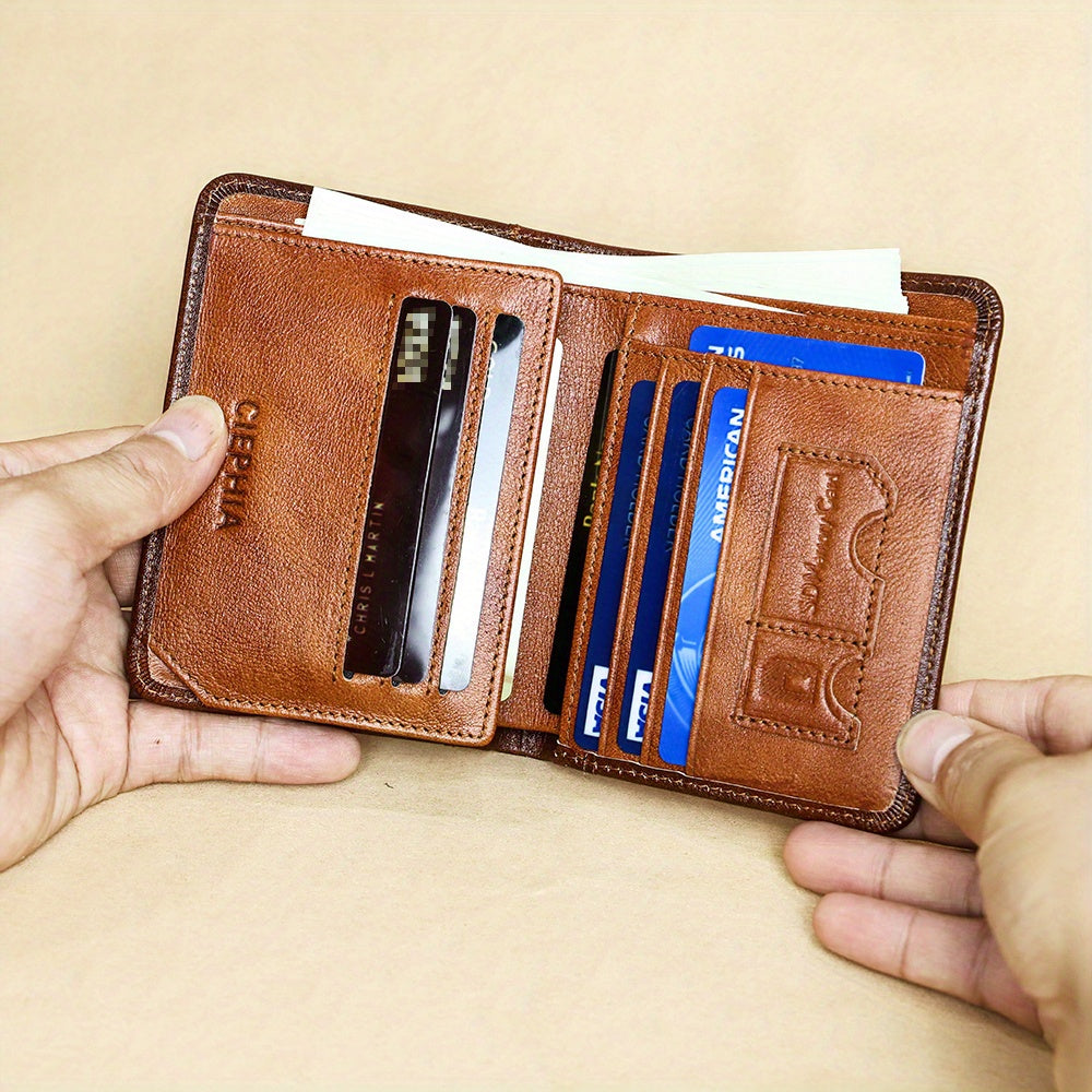 Genuine Leather Men's Wallet/Ultra-Thin Top-Grain Cowhide/Compact Multi-Function ID Credit Card Holder/RFID Blocking/Blessing Card Set/Christmas Valentine's Day Father's Day Gift NovaCart
