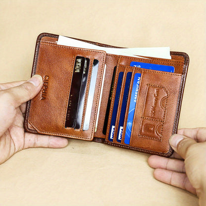 Genuine Leather Men's Wallet/Ultra-Thin Top-Grain Cowhide/Compact Multi-Function ID Credit Card Holder/RFID Blocking/Blessing Card Set/Christmas Valentine's Day Father's Day Gift NovaCart
