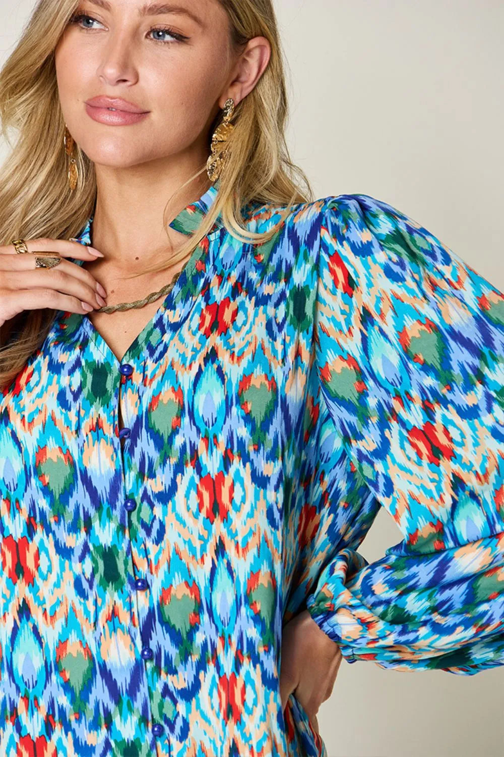 Double Take Full Size Printed Balloon Sleeve Blouse New Era Fashion LLc