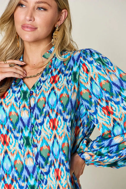 Double Take Full Size Printed Balloon Sleeve Blouse New Era Fashion LLc