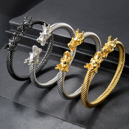 Double Dragon Copper Bracelet – Rock & Hip-Hop Style, Unisex