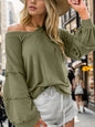 Women's Long-sleeve Shirt Off-shoulder Loose Ruffled Shirt Waffle See size chart under “more details” The Fashion Celestial