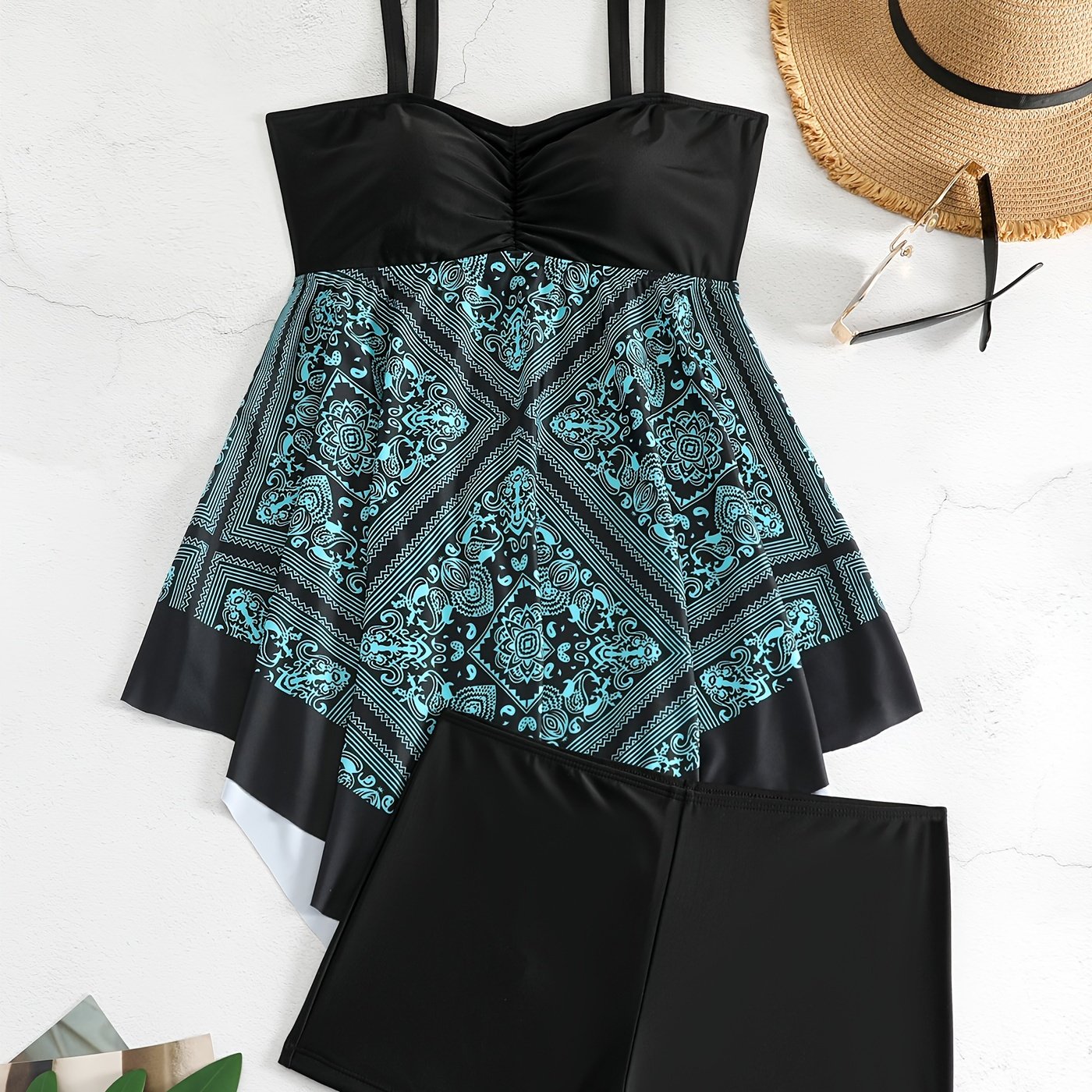 Plus Size Women's Printed Two-Piece Skirt Swimsuit, Sexy Printed Swimwear, Plus Size Style NovaCart