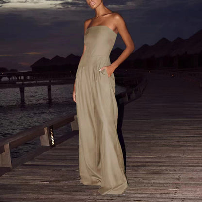 Loose Tube-top Jumpsuit Ins Fashion Backless Wide Leg Long Pants Overalls Women's Clothing Grayceful LLC
