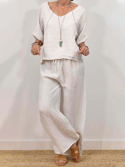 Women’s Multi Color Two Piece Set V Neck Top & Pants FitiqueFit