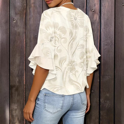 Women's 3D Print Ruffle Sleeve Loose Top – Elegant Urban Style S–2XL FitiqueFit