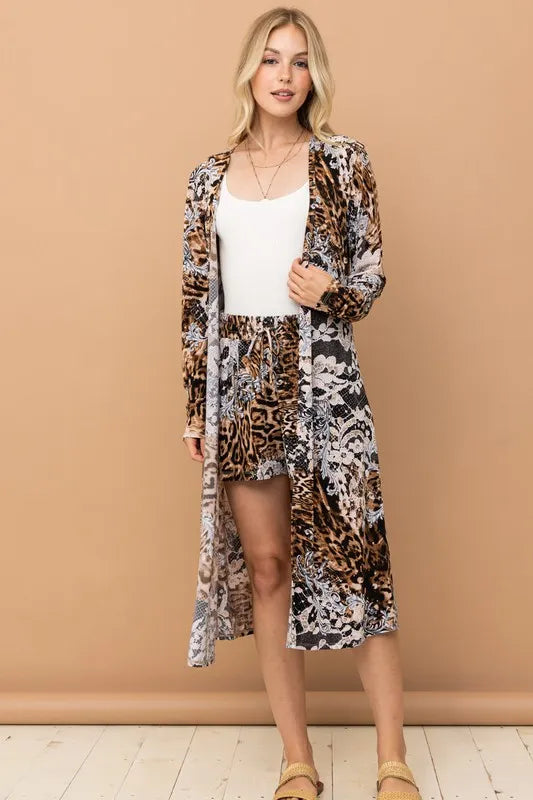 And The Why Animal Print Kimono and Shorts Set New Era Fashion LLc