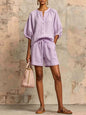 Women's Bubble-Sleeve Top & Drawstring Shorts Set FitiqueFit