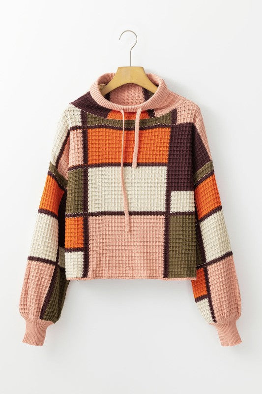 Colorblock Waffle Knit Drawstring Mock Neck Sweate Shop Style & More | Fresh Looks, Everyday Deals & Free Shipping