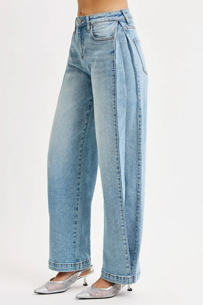RISEN Mid Rise Wide Barrel Transferable Leg Snap Jeans West2East Surf