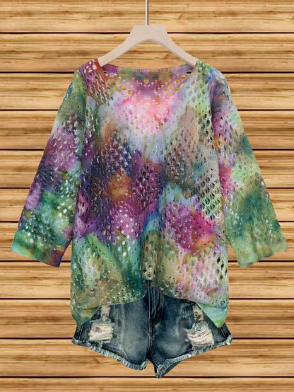 Women's Batwing-Sleeve Sweater – Hollowed-Out 3D Knitted Print Relaxed Fit FitiqueFit