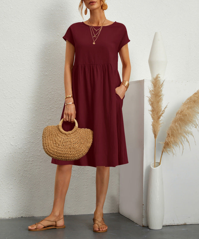 Women's Cotton Round Neck A-line Skirt Dress Grayceful LLC