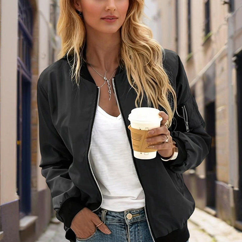 Minimalist Color-Block Stand-Collar Zip Jacket FitiqueFit