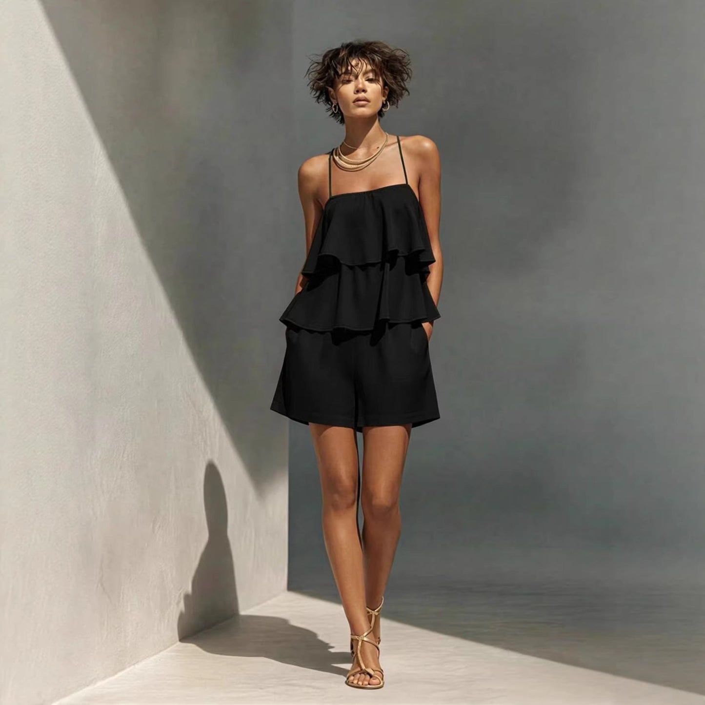 Women's Multi-Layer Ruffle Camisole & Shorts Set FitiqueFit