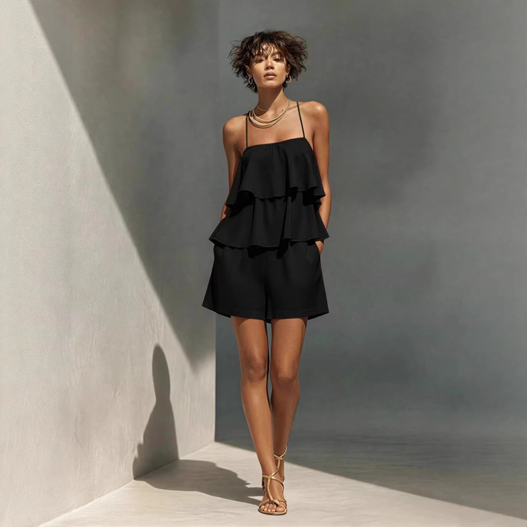 Women's Multi-Layer Ruffle Camisole & Shorts Set FitiqueFit