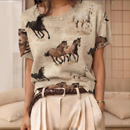 Women's Retro Short-Sleeve Jacquard Knit Top FitiqueFit