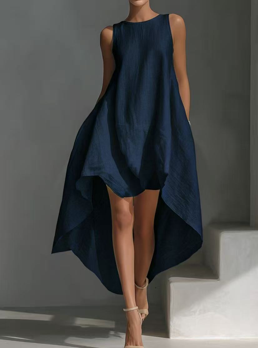Sleeveless High-Low Irregular Hem Linen Blend Dress – Women's Summer Dress FitiqueFit