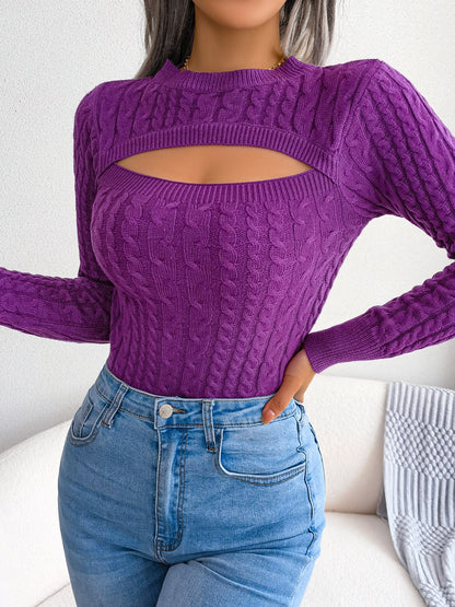 Women'S Long Sleeve Hollow Sweater | High Stretch Fabric, Crew Neck, Sexy Slim Fit, Autumn/Winter NovaCart
