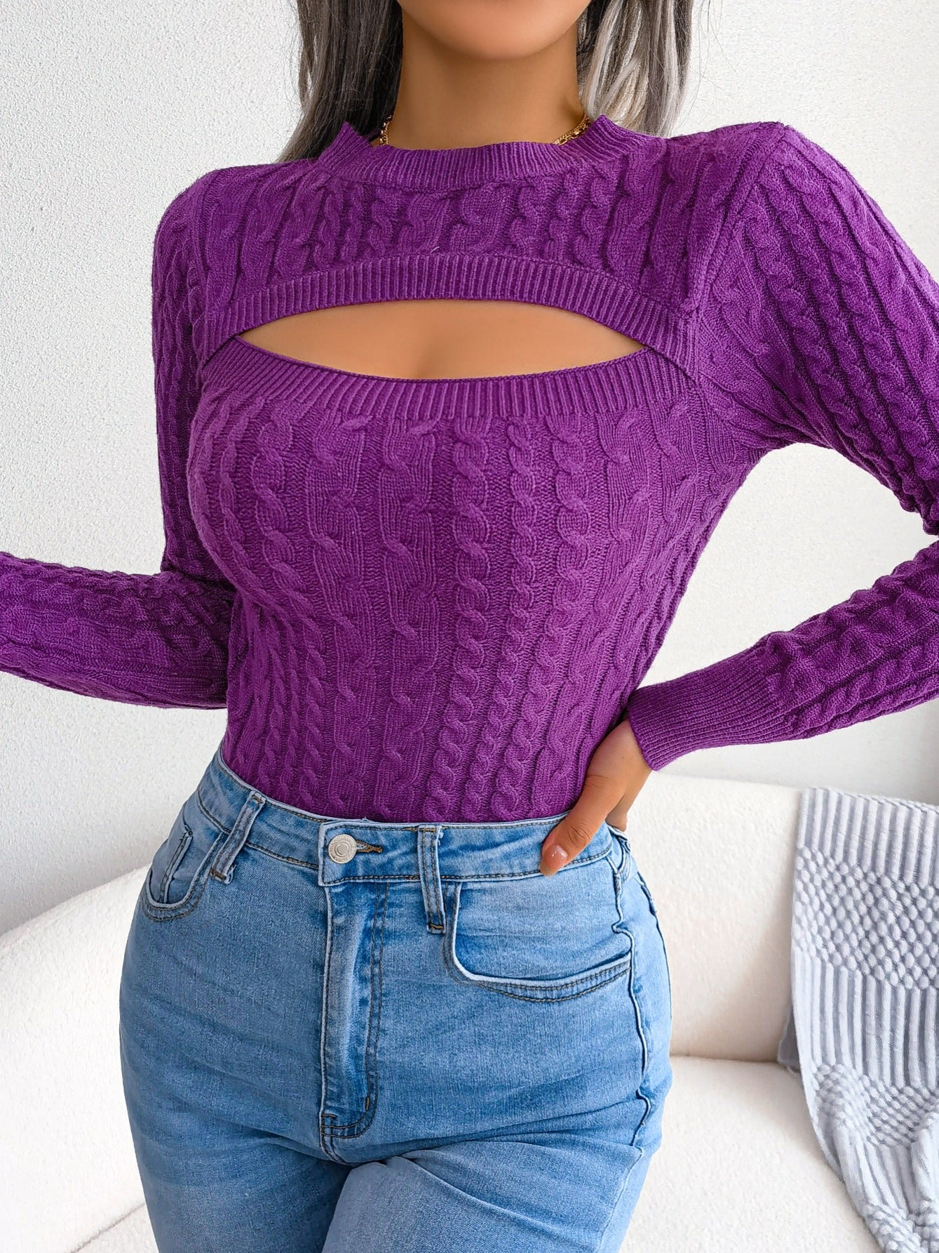 Women'S Long Sleeve Hollow Sweater | High Stretch Fabric, Crew Neck, Sexy Slim Fit, Autumn/Winter NovaCart