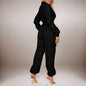 Flip Pocket Elastic Waist-tightening Zipper Jumpsuit Grayceful LLC