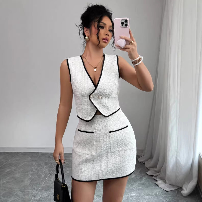 Sleeveless Irregular Top & Color-Block Pocket A-Line Skirt Set FitiqueFit