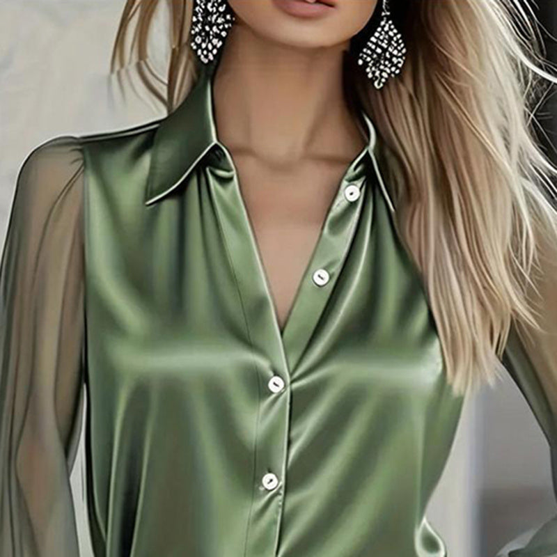 Women's Elegant Satin Blouse With Mesh Sleeves FitiqueFit