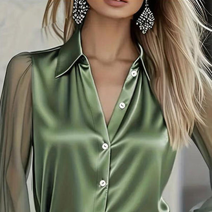 Women's Elegant Satin Blouse With Mesh Sleeves FitiqueFit