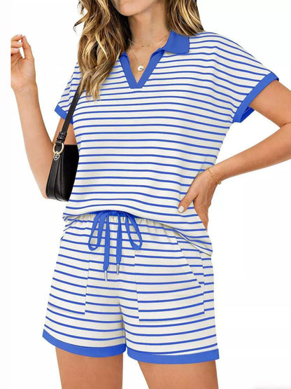 Striped Short Sleeve Polo and Shorts Set New Era Fashion LLc
