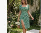 French Style Square Neck Floral Dress | Puff Sleeve A-Line FitiqueFit