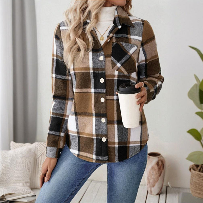 Checkered Fleece-Lined Shacket with Chest Pockets FitiqueFit