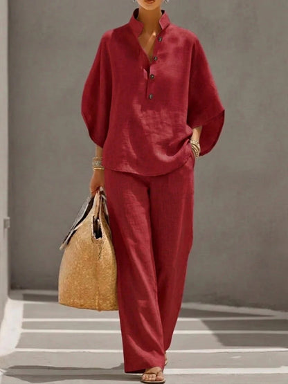 Women’s Casual Shirt and Full-Length Pants Set FitiqueFit