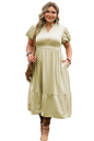 Laurel Green Notched V Neck Puff Sleeve Tiered Plus Size Maxi Dress Garden Naked Curves