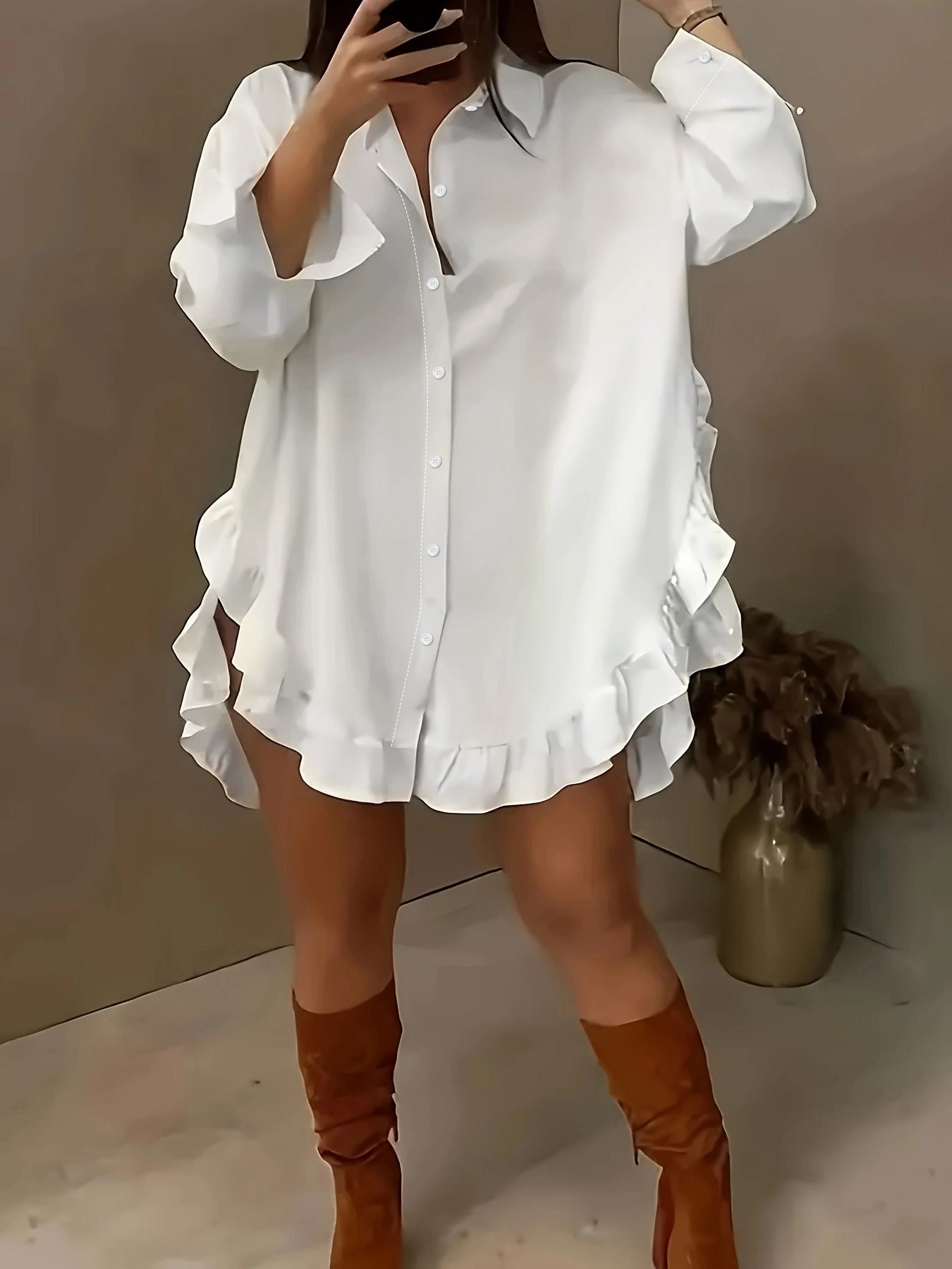 Hem Ruffled Casual Long Sleeve Shirt See size chart under “more details” The Fashion Celestial