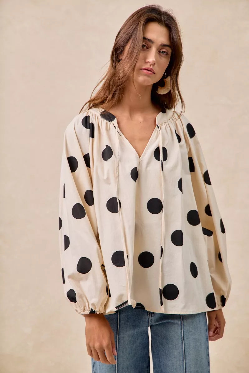 BiBi Polka Dot Exaggerated Balloon Sleeves Blouse FitiqueFit