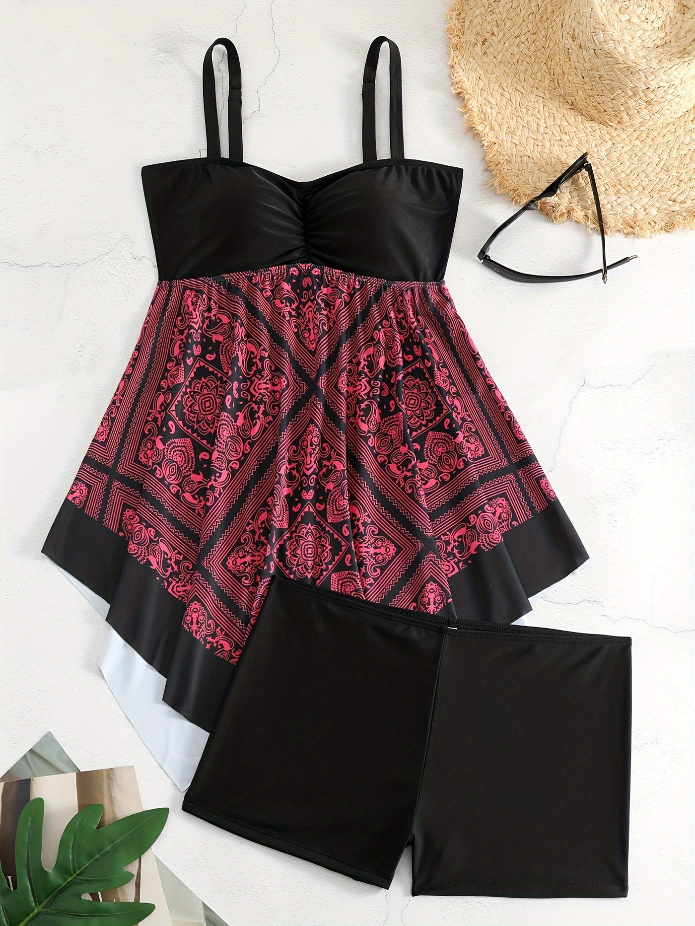 Plus Size Women's Printed Two-Piece Skirt Swimsuit, Sexy Printed Swimwear, Plus Size Style NovaCart
