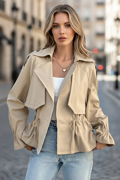 Women's Drawstring Waist Figure-Flattering Casual Coat – Khaki FitiqueFit