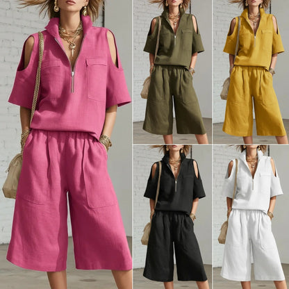 Short-Sleeve Shirt & Loose Shorts Two-Piece Set | Casual FitiqueFit